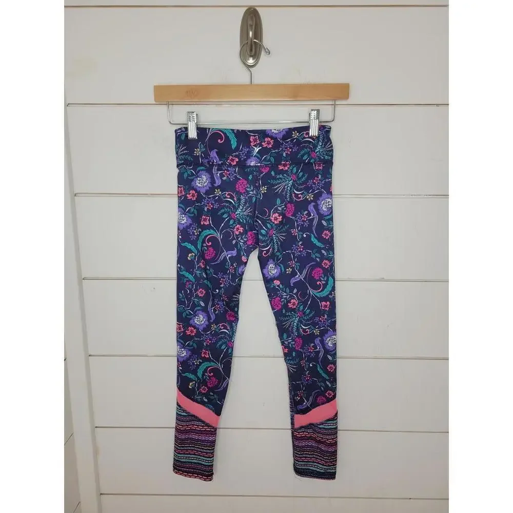 Old Navy Go Dry medium (8) navy with pink & purple floral leggings
